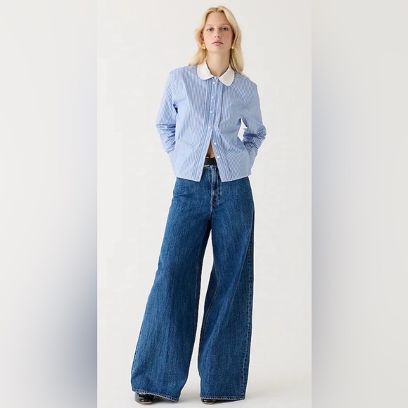 J crew Slight Cropped garçon shirt with pearl buttons in stripe Size 6 - Picture 3 of 15